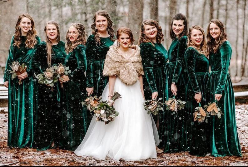 bridesmaid dresses velvet green