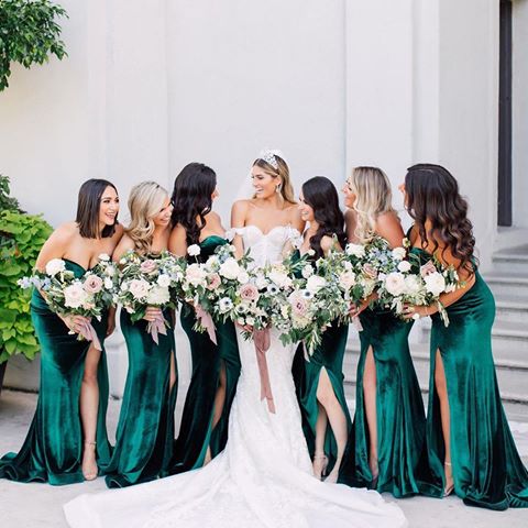 emerald velvet bridesmaid dress