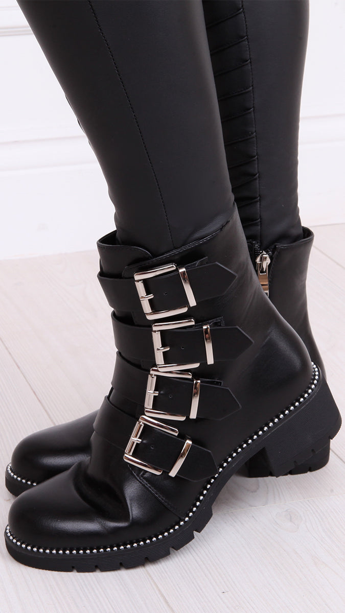 biker boots with buckles