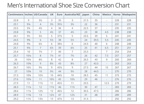 Shoe International Conversion Chart