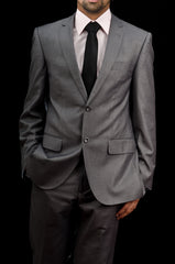 Fresh Men Charcoal, Gray Poly Blend Suit- Front. freshmen wear