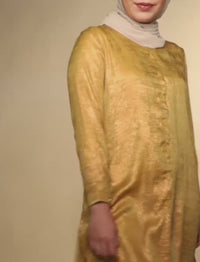 Crepe Metallic Shirtdress - Mustard Gold