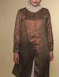 Crepe Metallic Shirtdress - Bronze