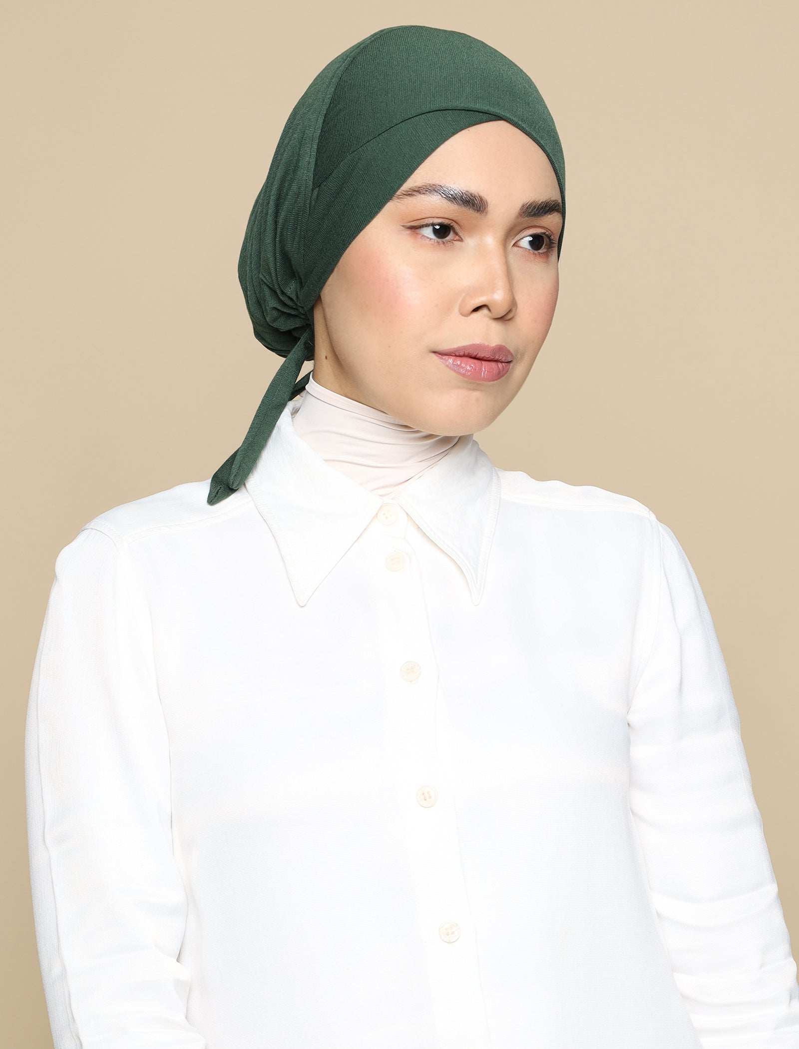 V Bonnet Soft Jersey Underscarf - Forest Green