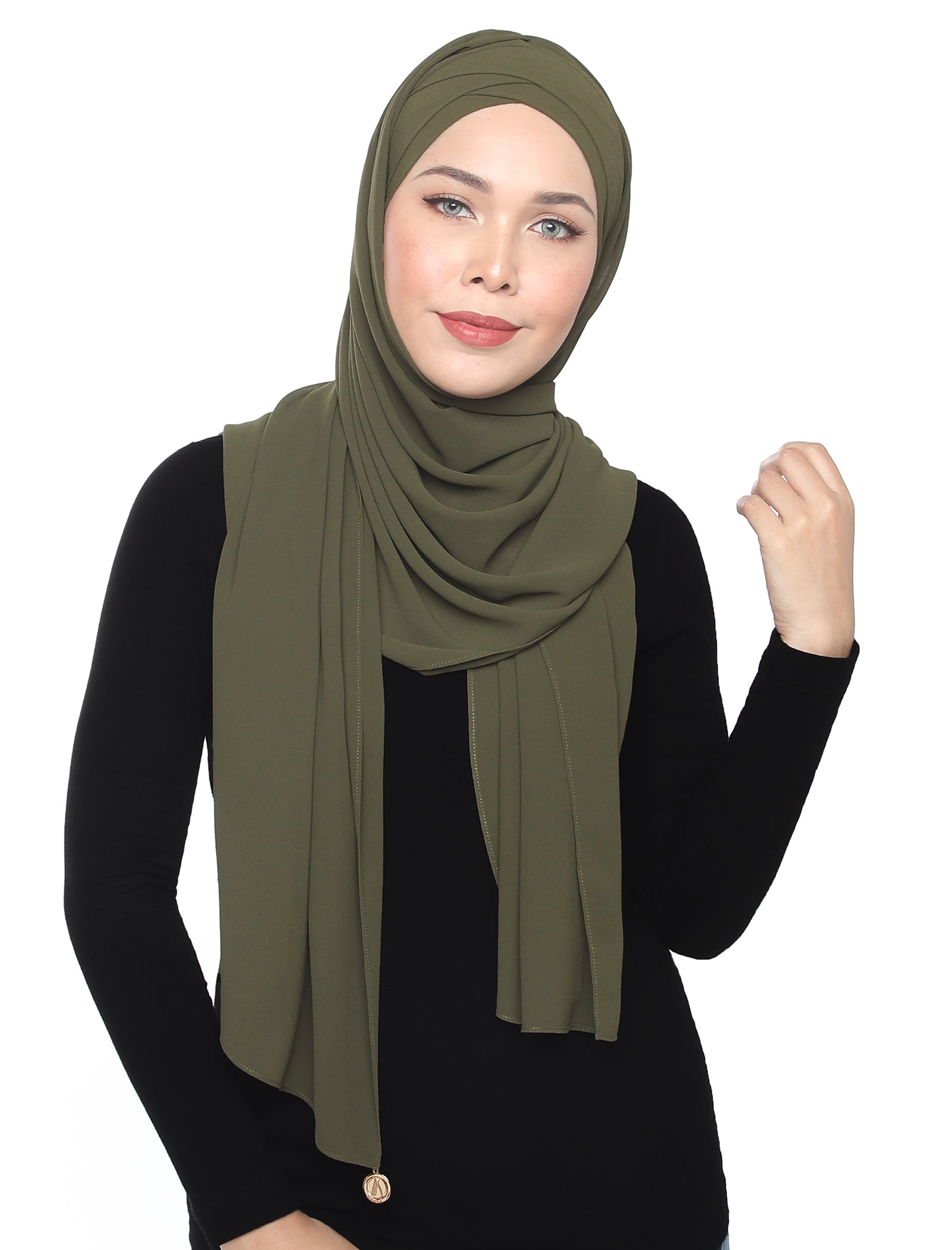 Lux Turban Chiffon Shawl - Moss Green