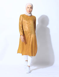 Crepe Metallic Shirtdress - Mustard Gold