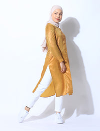 Crepe Metallic Shirtdress - Mustard Gold