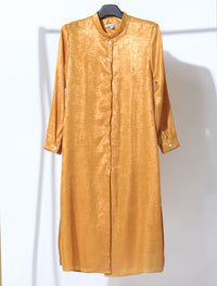 Crepe Metallic Shirtdress - Mustard Gold