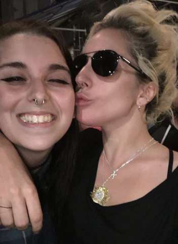Lady Gaga wearing Garden of Silver Golden Sunshine Necklace with Charleen, our amazing sales associate!
