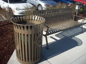 Park Bench and Trash Can