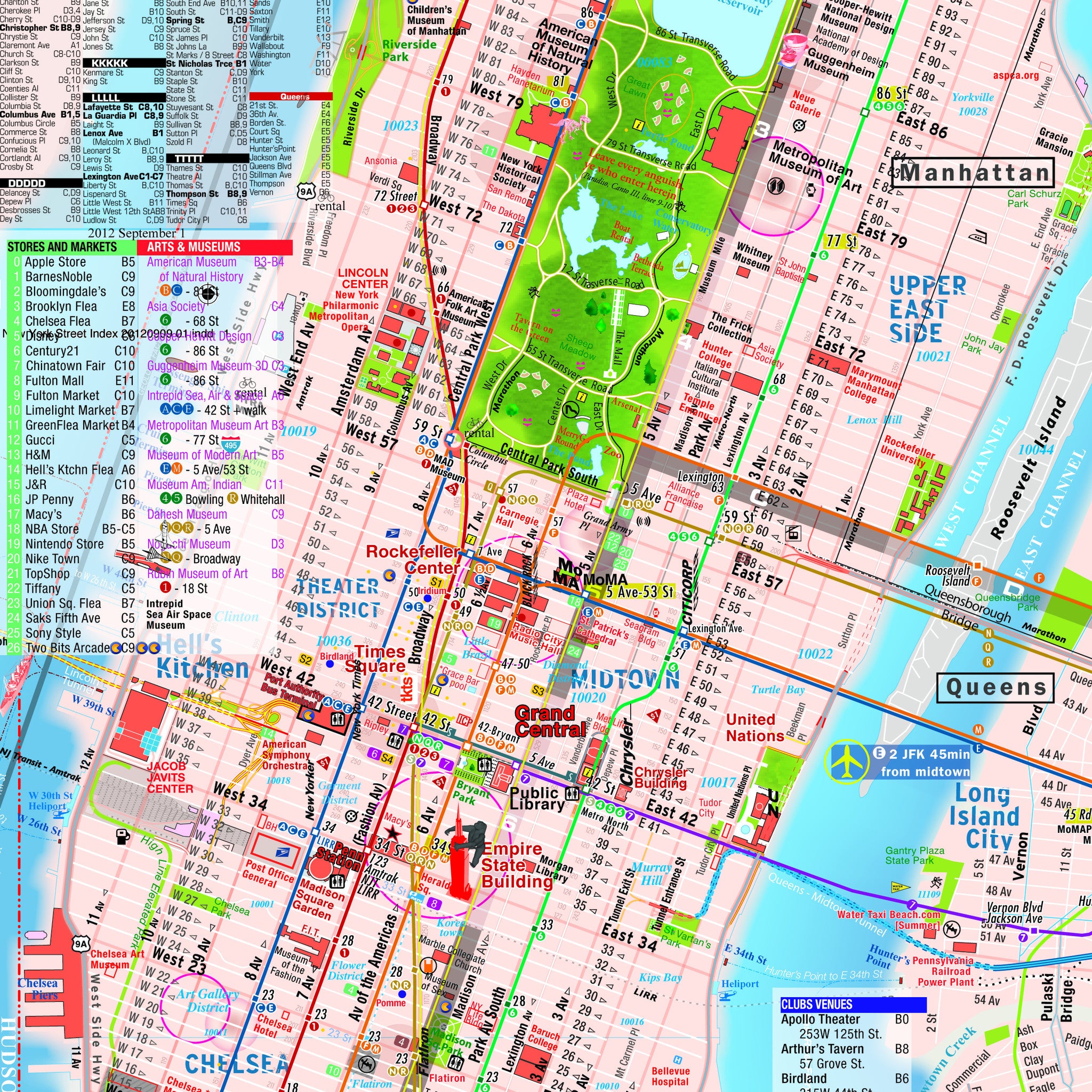 Map Laminated Manhattan Downtown Midtown Maps POCKET new york theate