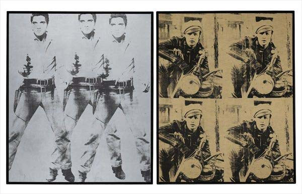 Andy Warhol portraits, "Triple Elvis,"1963  left, and "Four Marlons"