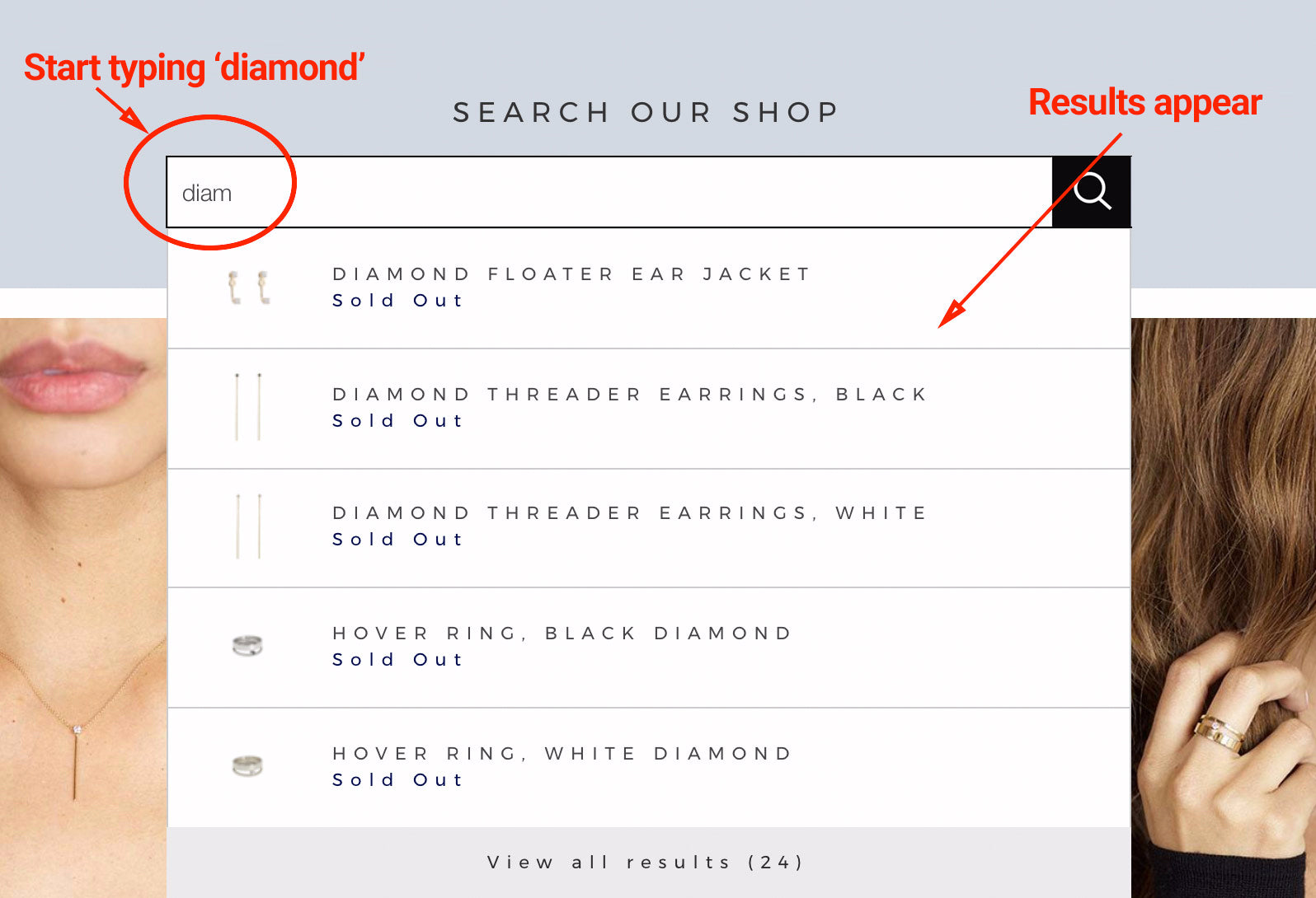 Shopify store predictive search
