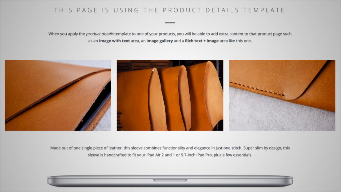Product details page layout options