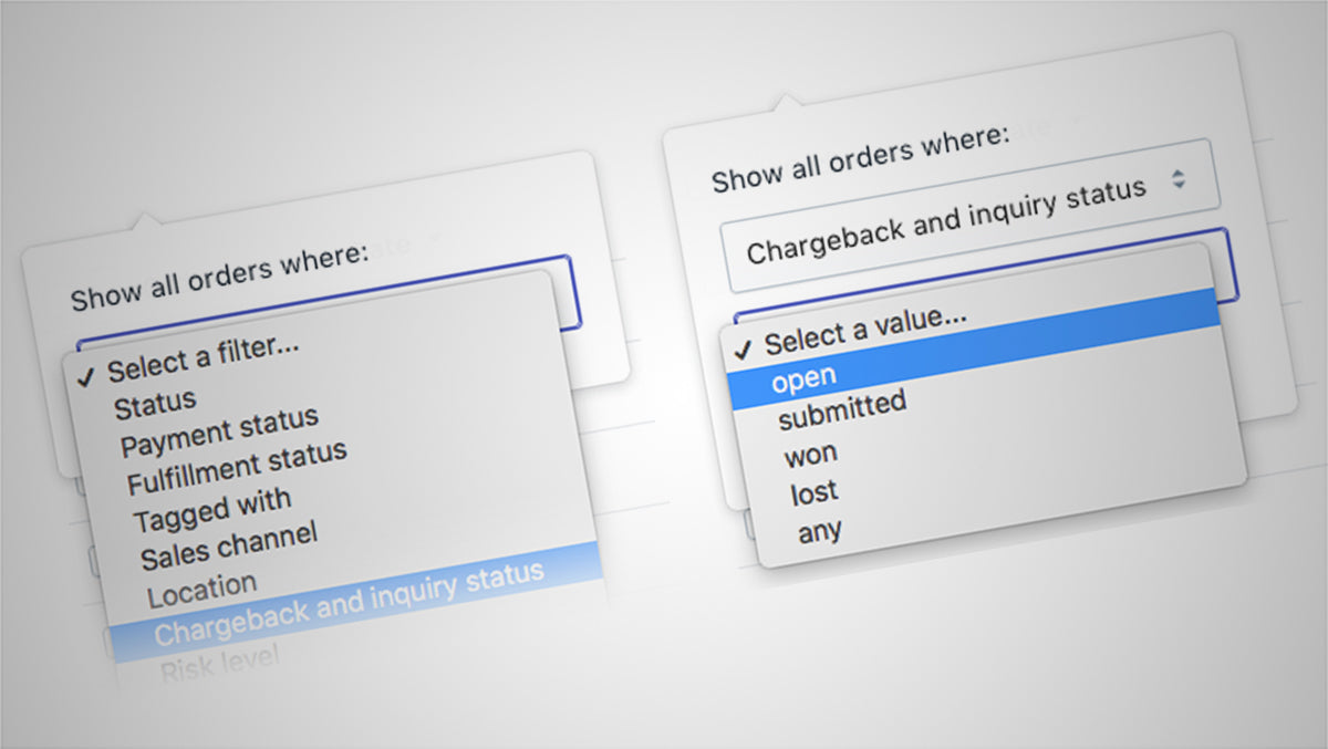 Shopify chargeback screens