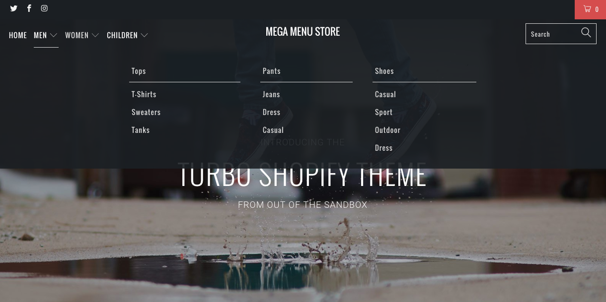 Mega menu in Shopify theme