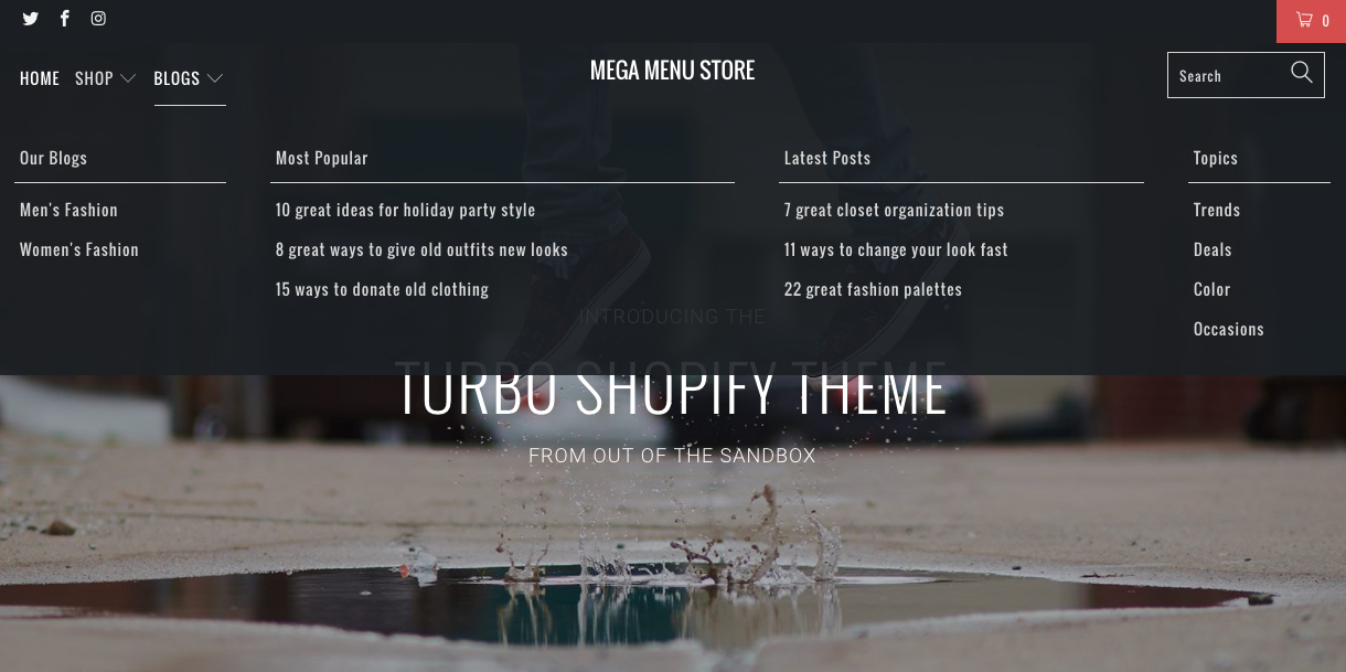 Shopify theme blog mega menu