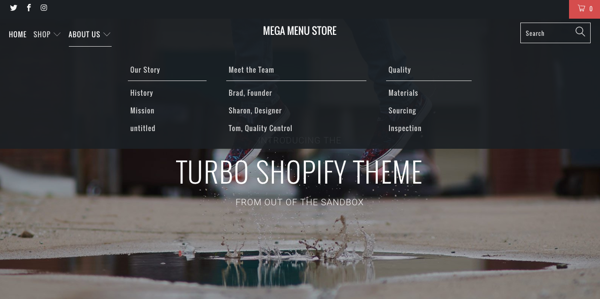 Shopify theme mega menu layout