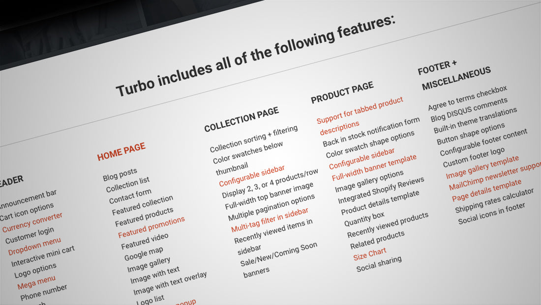 Turbo Shopify theme features