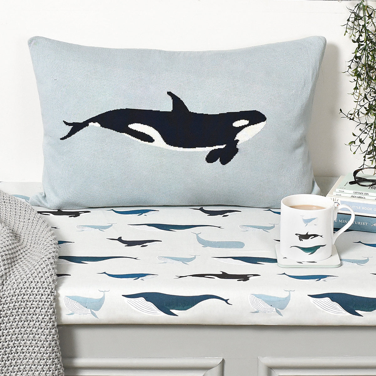 Light blue killer whale cushion 