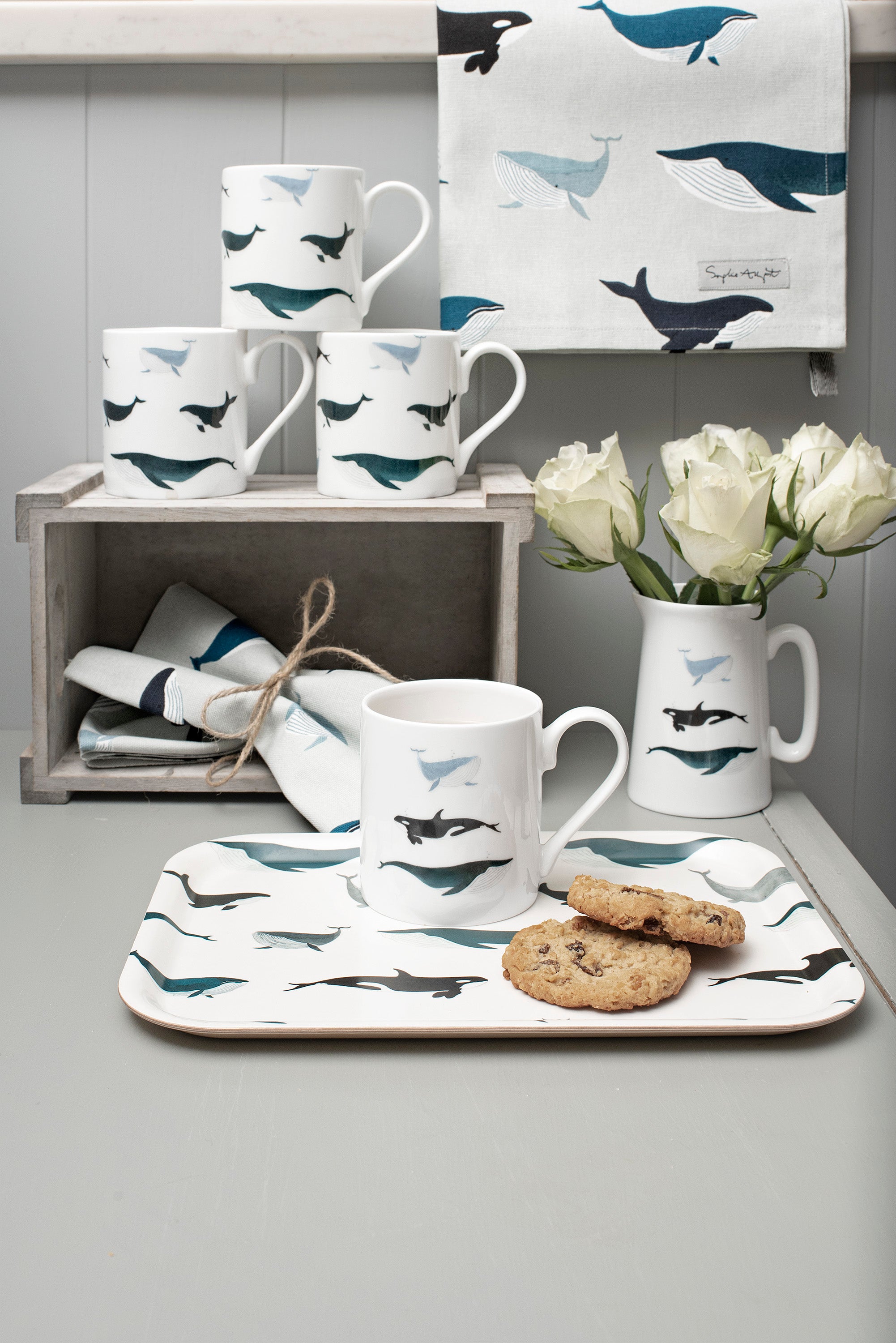 Whales fine bone china mugs and jug by Sophie Allport