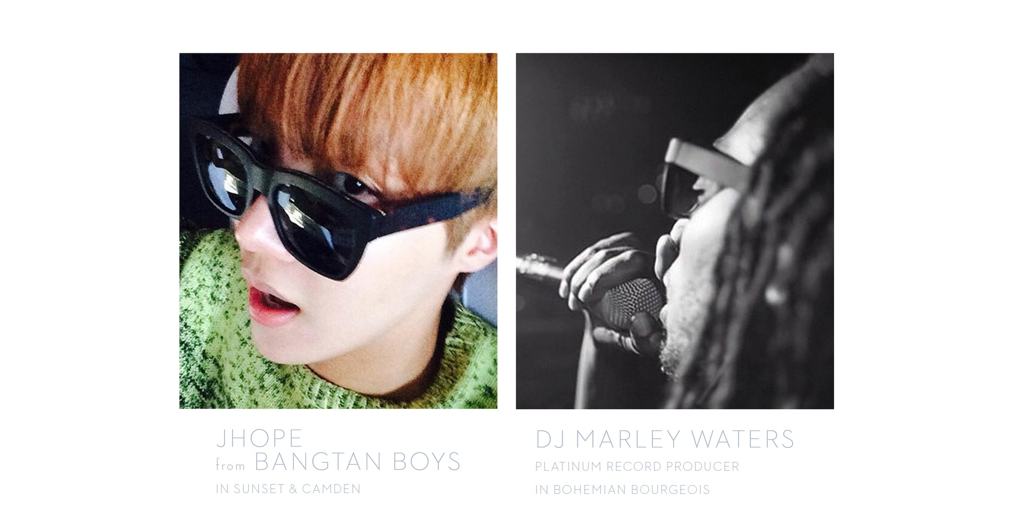 JHope from the Bangtan Boys wearing Sunset & Camden Sunglasses by Tyche & Iset Designer Eyewear