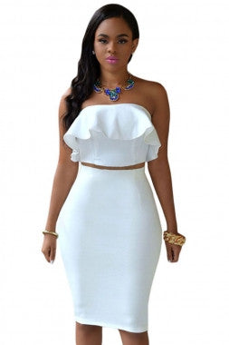 Ruffle Top Two Piece Skirt Set - IBL Fashion - 1