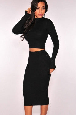 Red Ribbed Knit Turtleneck Two Pieces Dress LC27615 - IBL Fashion - 3