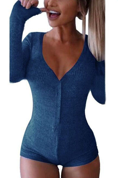 Vee Neck Long Sleeves Button Down Bodysuit LC3291 - IBL Fashion - 14