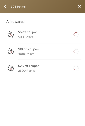 Loyalty Points Menu - All Rewards