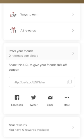 Loyalty Points Menu - Referral Code