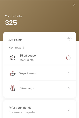 Loyalty Points Menu - Your Point Total