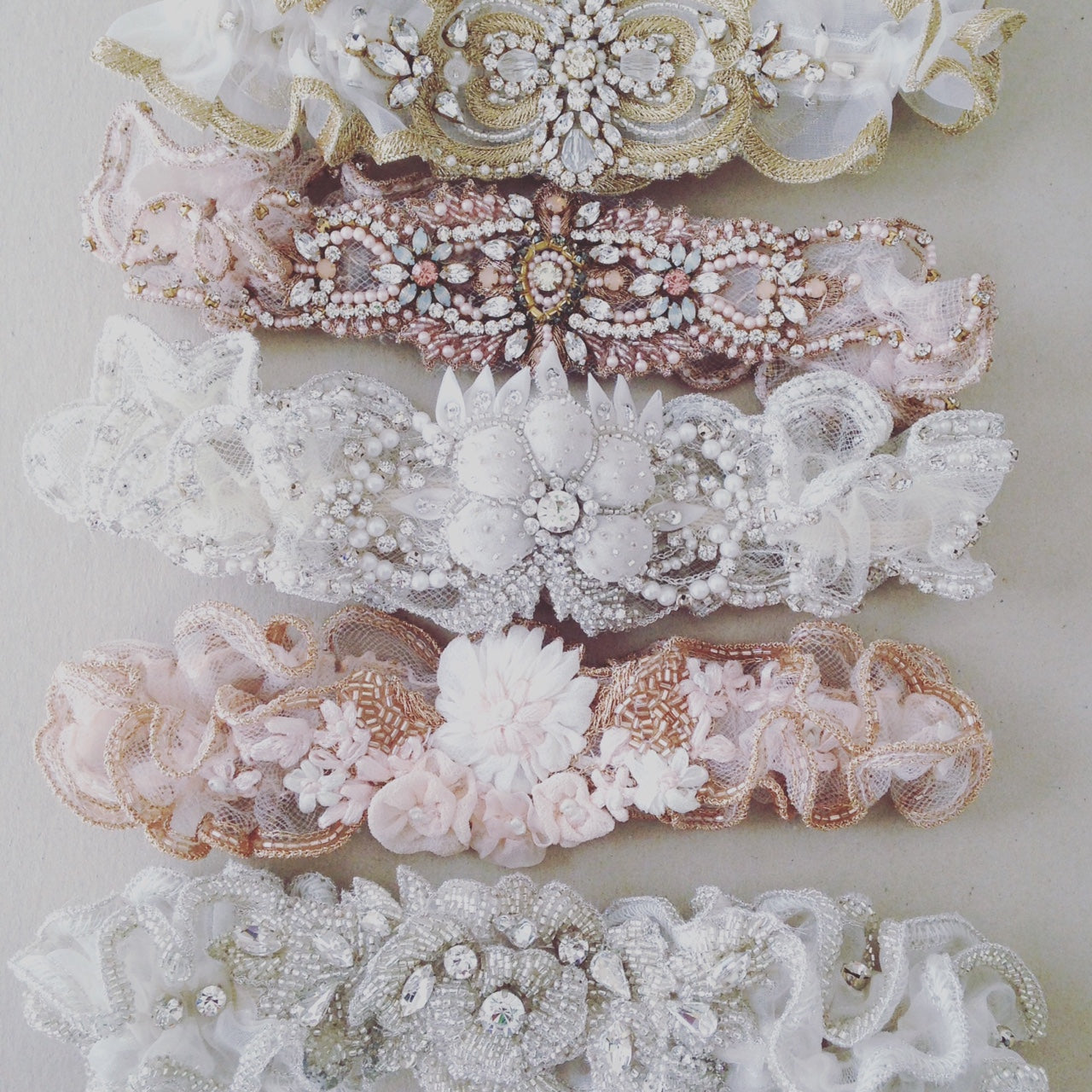 Wedding Garters Something Blue Rose Gold Embellished