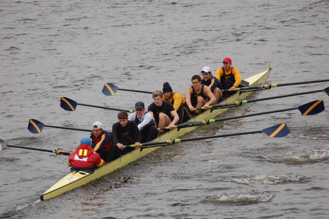 Nate and Will, second and third from left, racing at the Head of the Charles Regatta (Fall 2009)