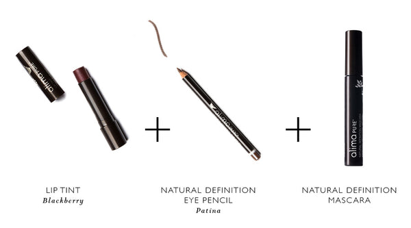 Alima Pure Lip Tint, Natural Definition Eye Pencil, and Natural Definition Mascara