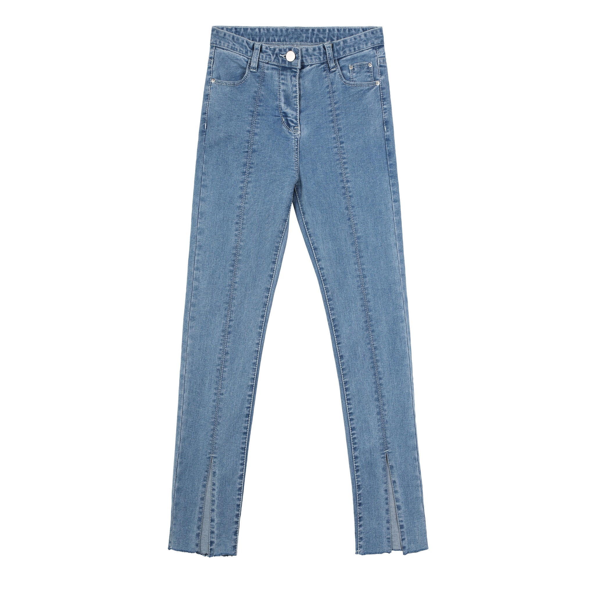 Split Front Light Blue Skinny Jeans - Indigo