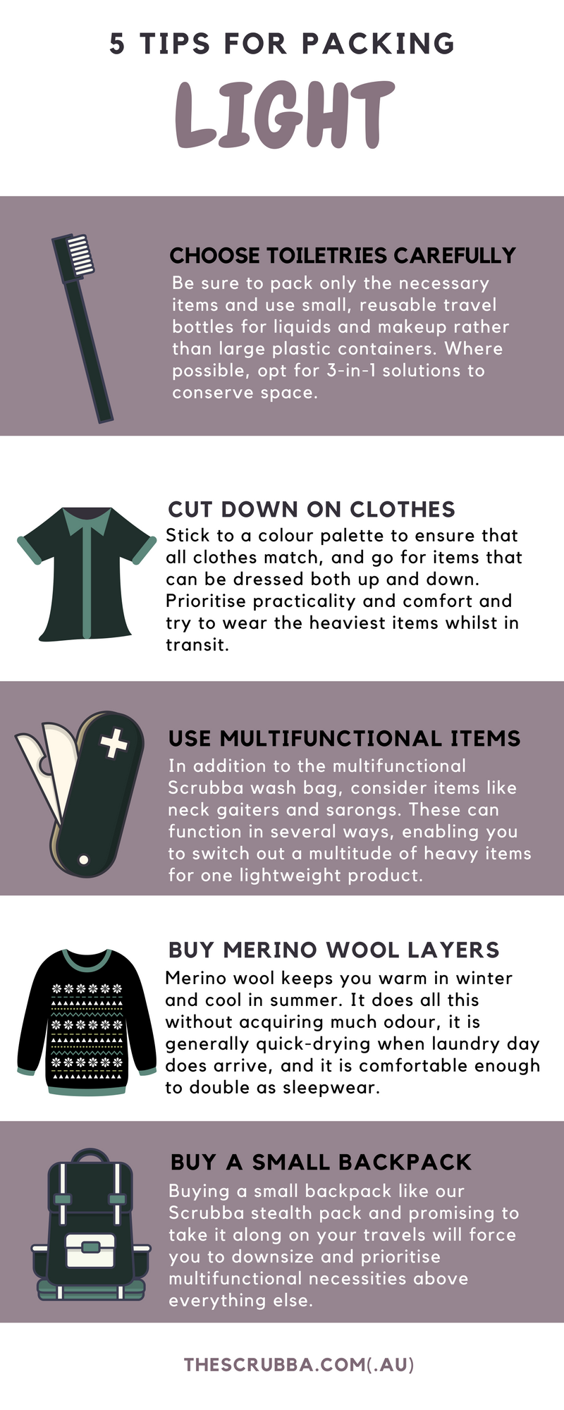 5 Tips for Packing Light Infographic
