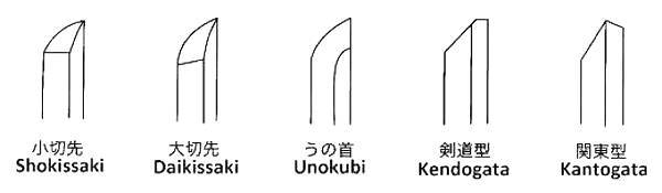 The different Kissaki finishes on Bokken