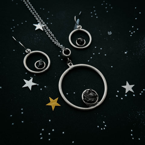 Meteorite jewelry set - simple circle necklace and earrings