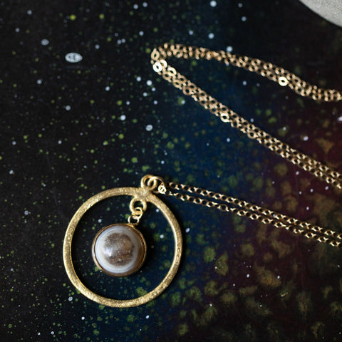 Rings of Saturn Necklace, Celestial Handcrafted Jewelry by Yugen Tribe - Limited Edition, 14k Gold with Natural Stones