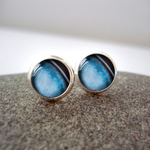 Uranus planet earrings, small silver outer space studs, solar system jewelry by yugen tribe