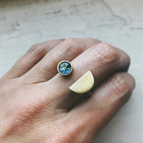 Earthrise - Earth Rise Ring - Planet and half moon ring by Yugen Tribe