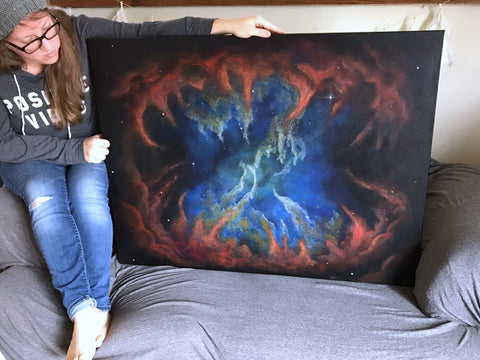 Large original painting of crab nebula outer space
