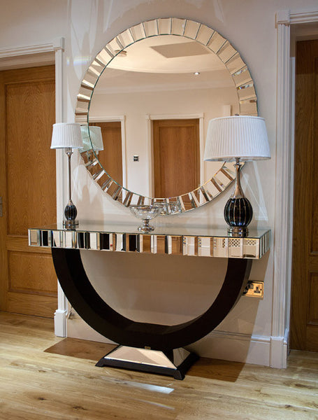Quartz Black Mirrored Top Console Table and matching Mirror