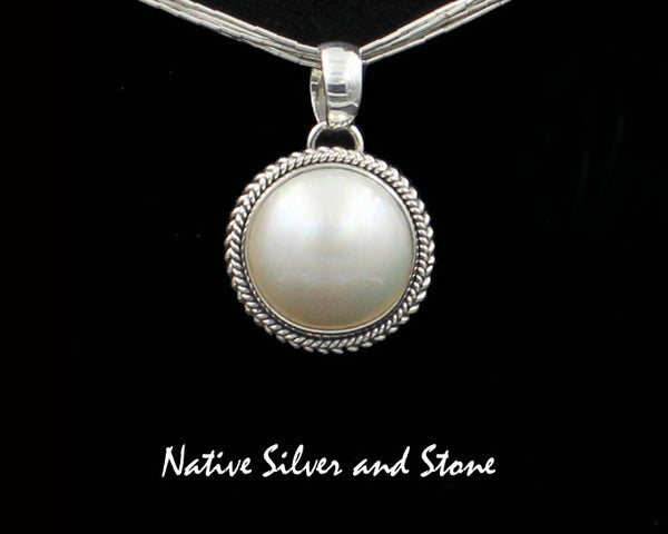 7/8" WHITE MABE PEARL 925 STERLING SILVER pendant