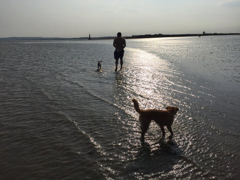 Man and dog at Camber Sands