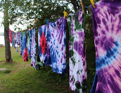 Tie Dye T-Shirts Hanging on Clothesline