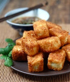 Fried tofu recipe with black sesame seeds in dipping sauce by SeasonWithSpice.com