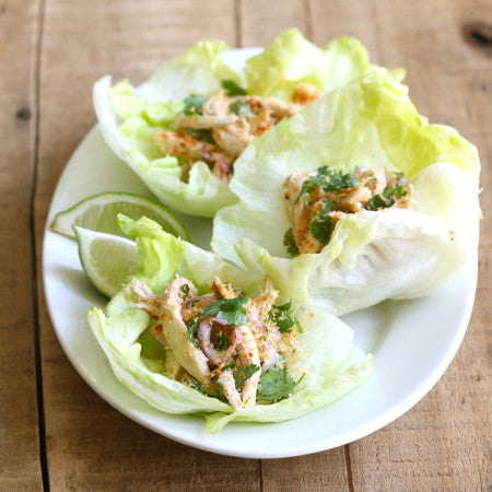 Toasted coconut & chicken lettuce wraps recipe with smoked serrano pepper