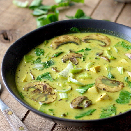 thai coconut soup with bok choy & mushrooms